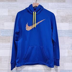 Nike Just Do It Swoosh Logo Tech Hoodie Blue Fleece Therma Fit Mens Medium